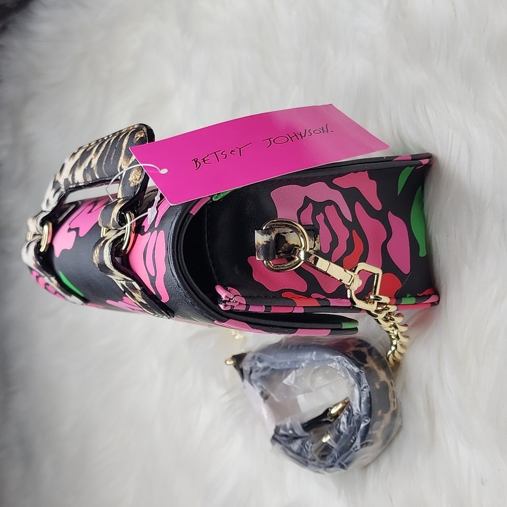 Betsey Johnson Top Handle Floral Leopard Crossbody Bag Purse - Picture 3 of 16